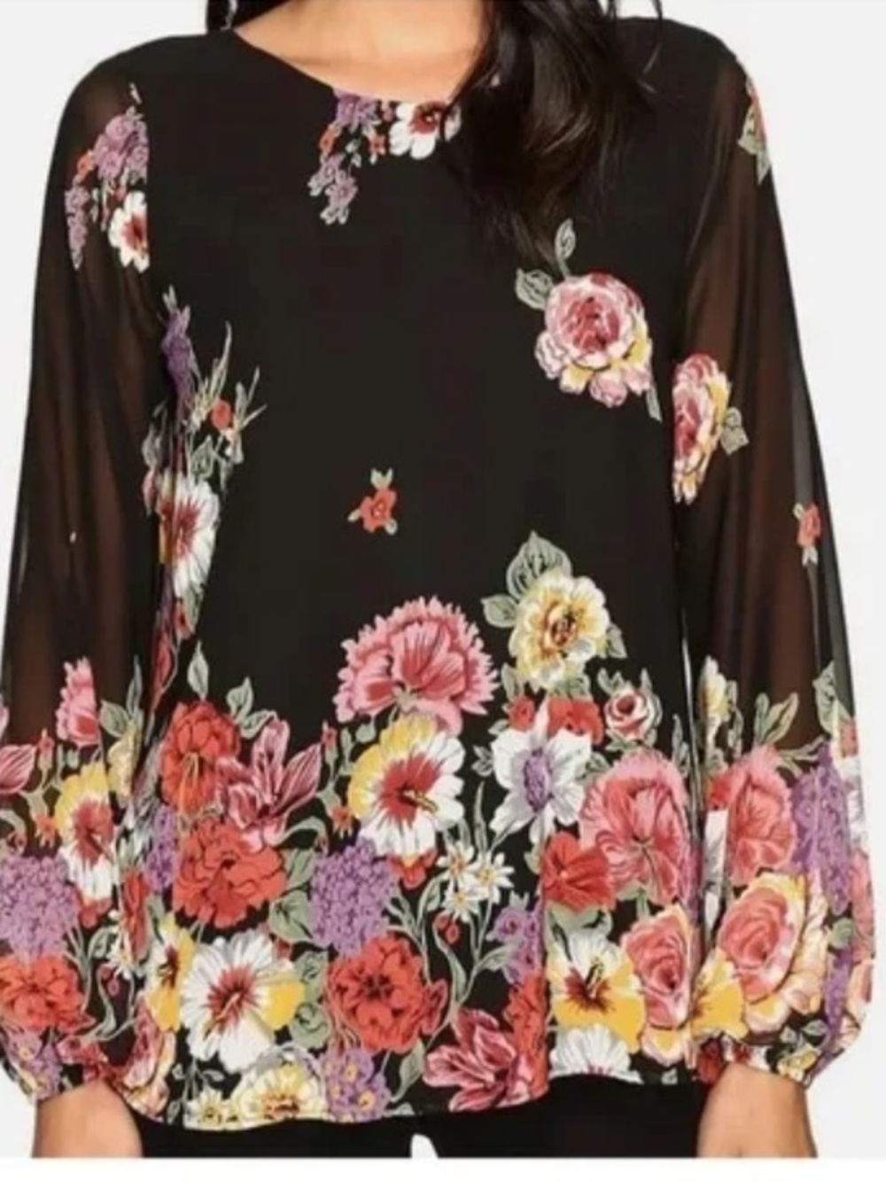 Show Me Your Mumu Black Floral Long-Sleeve Blouse size S